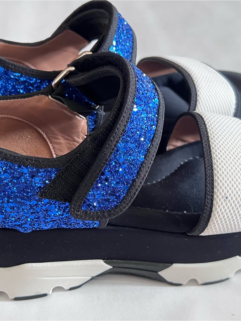 Marni Blue Glitter & White Sport Sandals